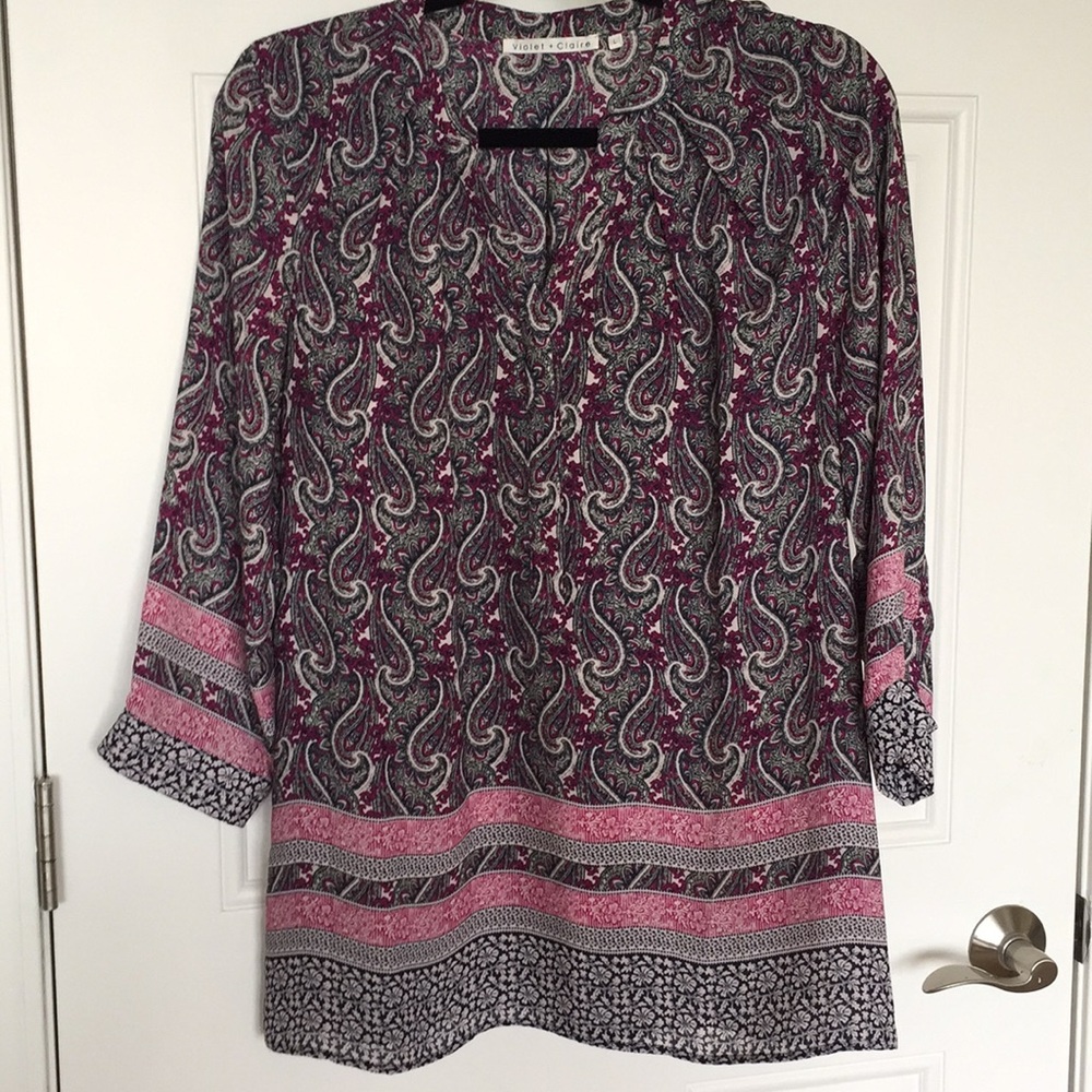 3/4 Sleeve Women’s Blouse. Paisley print.